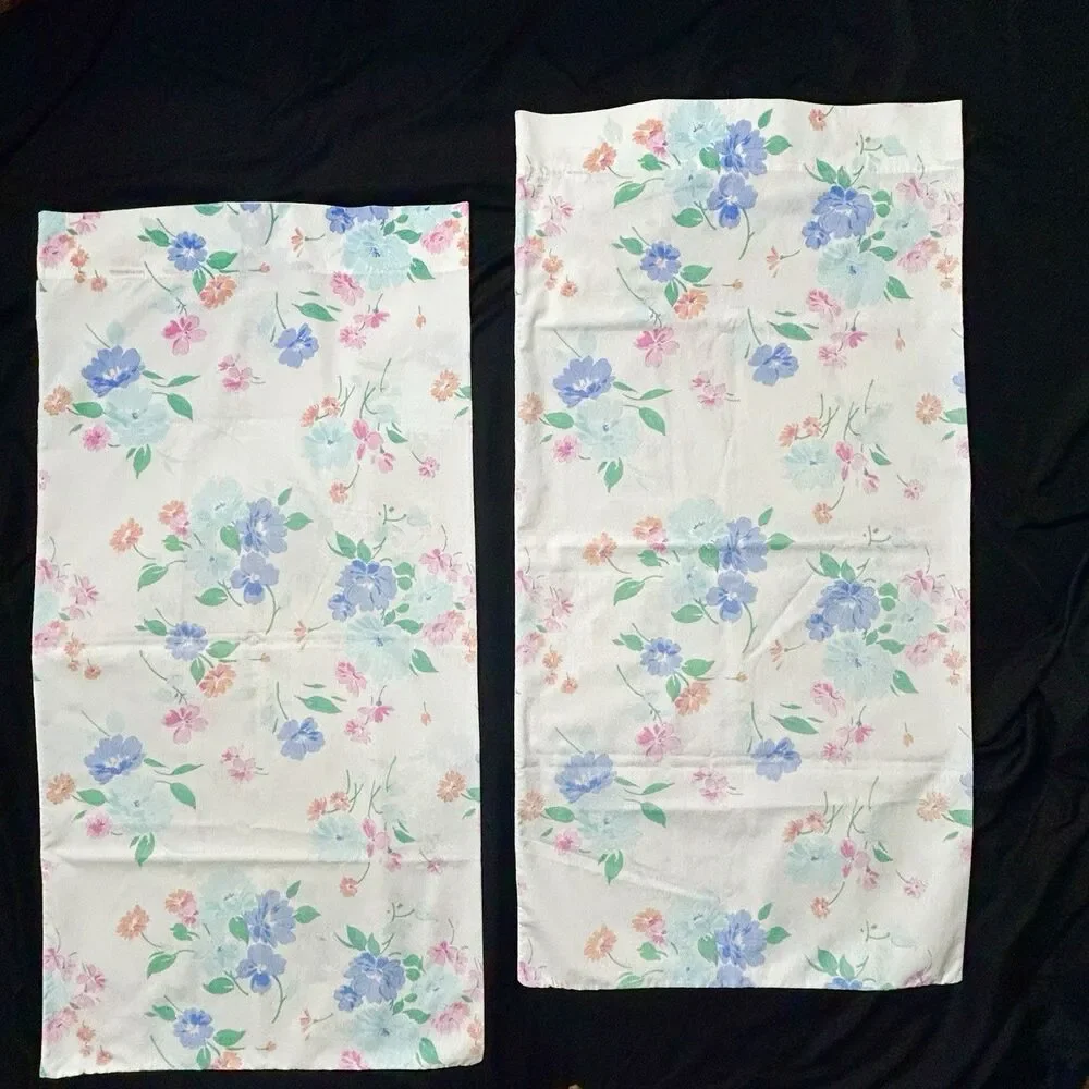 Vintage Cannon Pillowcase Pair King Pink Blue Pastel Floral 39 x 20 READ